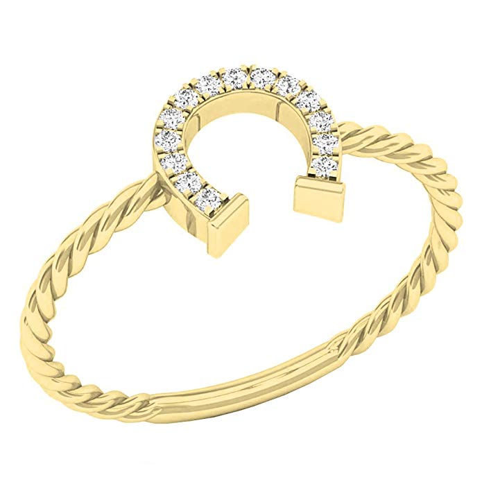 0.07 Carat (ctw) 10K Gold Round White Diamond Ladies Right Hand Horse Shoe Ring