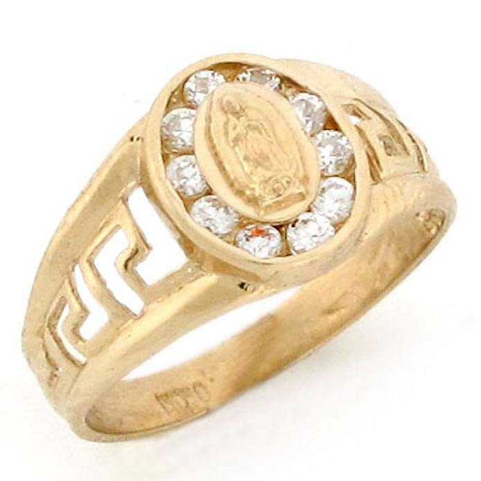 10k Gold Our Lady Guadalupe Mexican Flag Color CZ Ring