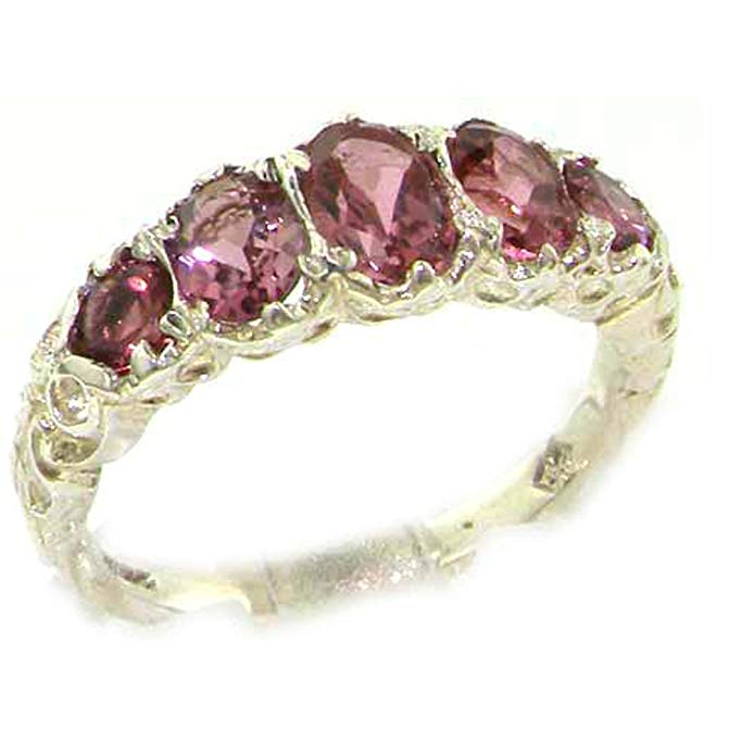 925 Sterling Silver Real Genuine Pink Tourmaline Womens Band Ring