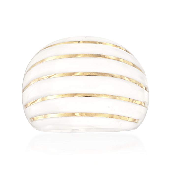 Ross-Simons Italian White Agate Striped Dome Ring With 14kt Yellow Gold