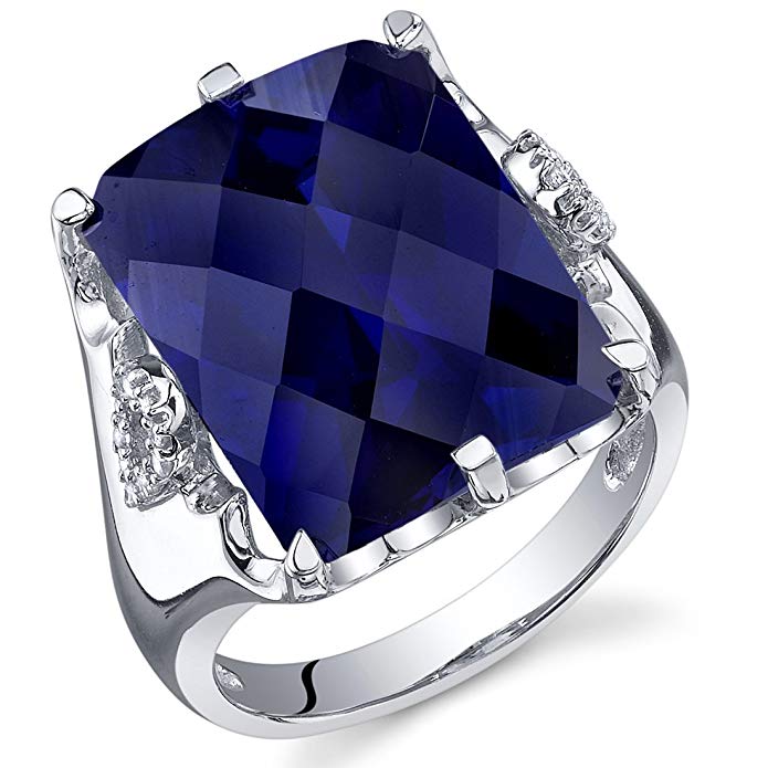 16.00 Carats Created Sapphire Ring Sterling Silver Radiant Cut Sizes 5 to 9