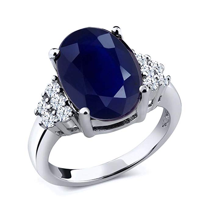 5.40 Ct Oval Blue Sapphire White Topaz 925 Sterling Silver Women's Ring (Available 5,6,7,8,9)