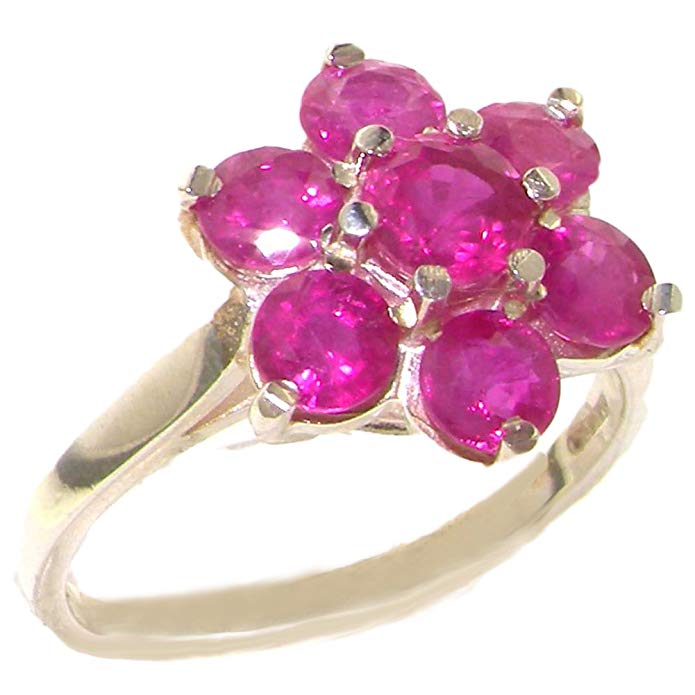 925 Sterling Silver Natural Ruby Womens Cluster Ring - Sizes 4 to 12 Available