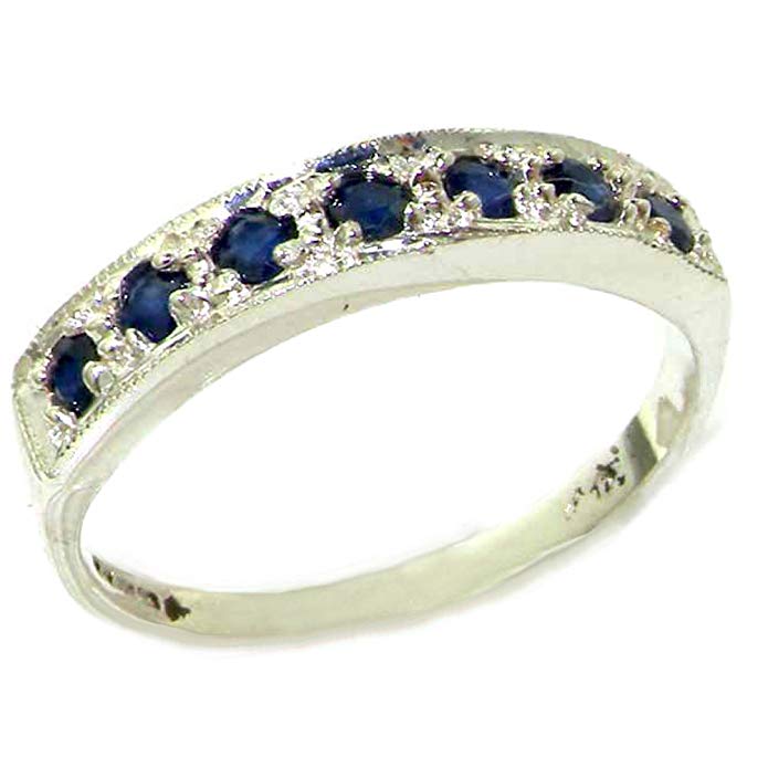 925 Sterling Silver Natural Sapphire Womens Band Ring - Sizes 4 to 12 Available
