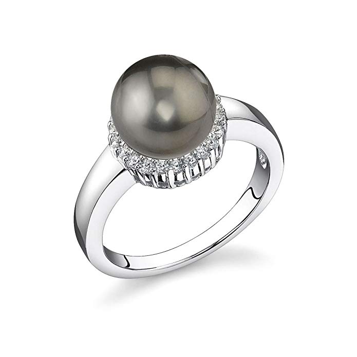 8-9mm Genuine Black Tahitian South Sea Cultured Pearl & Cubic Zirconia Ashley Ring for Women