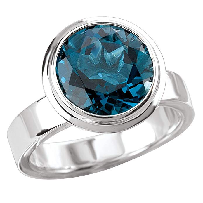 925 Sterling Silver Round London Blue Topaz Ring- Sizes 6-8