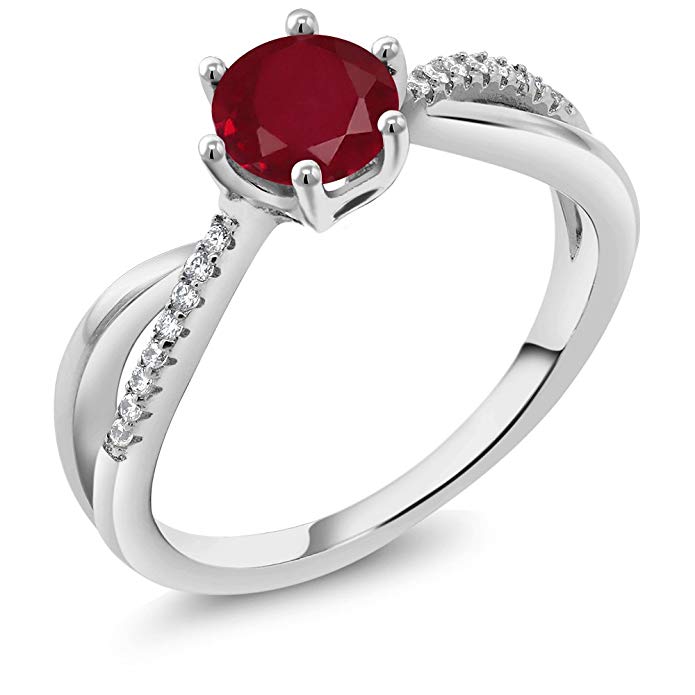 1.24 Ct Round Red Ruby Gemstone Birthstone 925 Sterling Silver Women's Ring (Available 5,6,7,8,9)