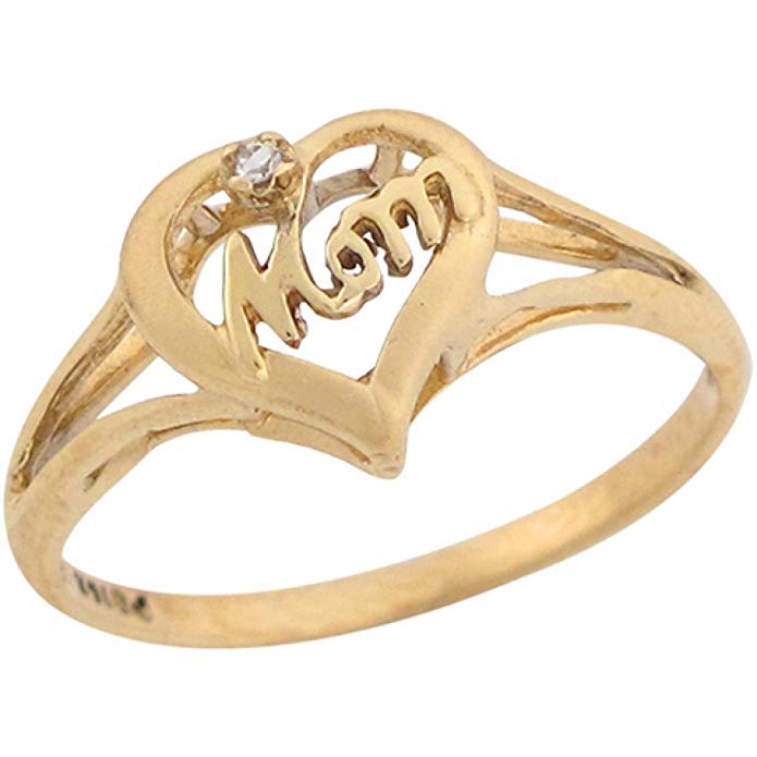 Jewelry Liquidation 10k Real Yellow Gold Diamond Accent Heart Love Mom Designer Ring