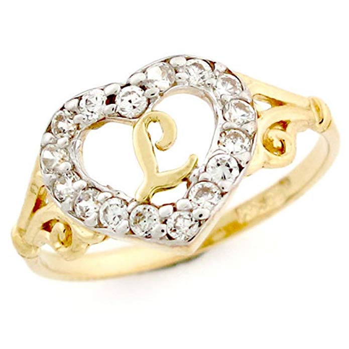 14k Gold Heart Shape Letter 'l' Initial CZ Ring Jewelry