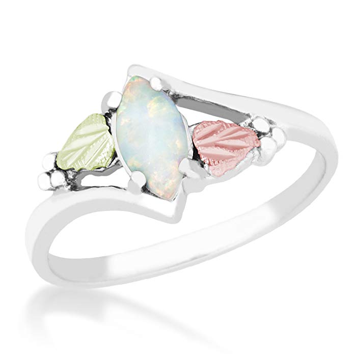 Created Opal Marquise Cabochon Bypass Ring, Sterling Silver, 12k Gold Pink and Green Gold