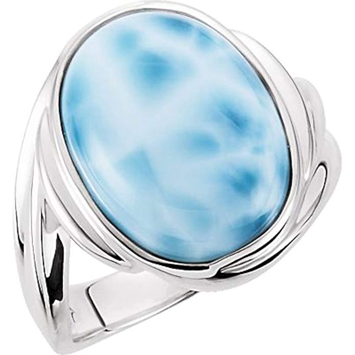 Bonyak Jewelry Cabochon Larimar Ring in Sterling Silver - Size 7
