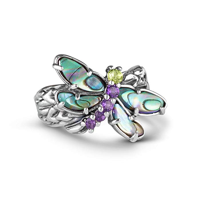 Carolyn Pollack Sterling Silver Multi Gemstone Dragonfly Ring- Size 5 - Natural Beauty Collection