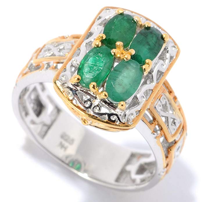 Michael Valitutti Palladium Silver Oval Emerald Mini Cocktail Ring - May Birthstone
