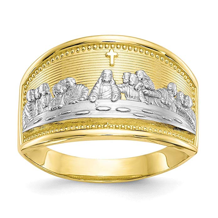 10K Yellow Gold & Rhodium Plated Ladies Last Supper Ring