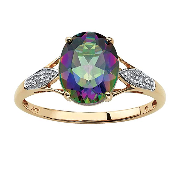 Genuine Oval-Cut Mystic Fire Topaz and Diamond Accent 10k Yellow Gold Ring