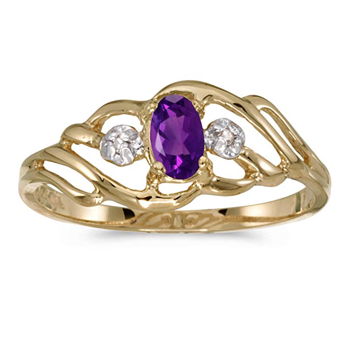 10k Yellow or White Gold Oval 5x3 mm Amethyst And Diamond Ring