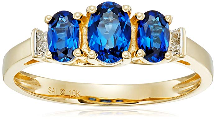 10k Yellow Gold Birthstone Three-Stone Diamond-Accented Ring