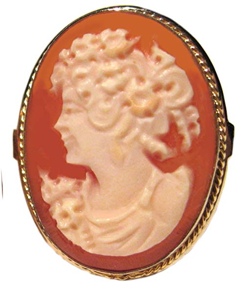 Cameo Ring Master Carved, Carnelian Conch Shell Size 7.5 Sterling Silver, 18k Gold Overlay Italian