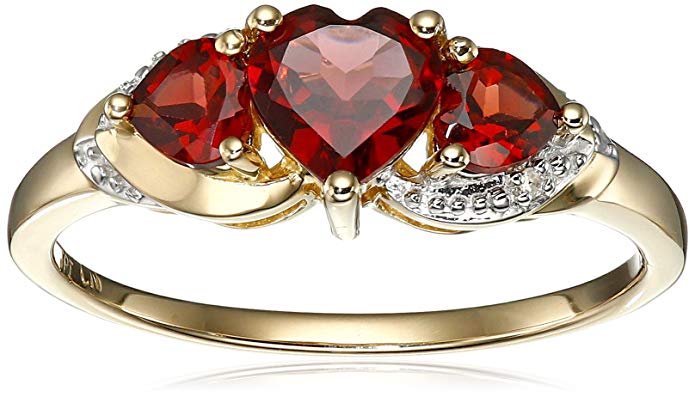 10k Yellow Gold Gemstone and Diamond Accent Triple Heart Ring
