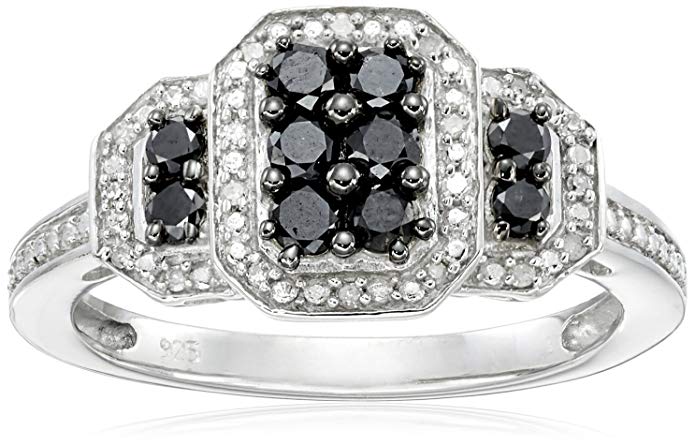 Sterling Silver Black and White Diamond Ring (1/2 cttw, I-J Color, I3 Clarity)