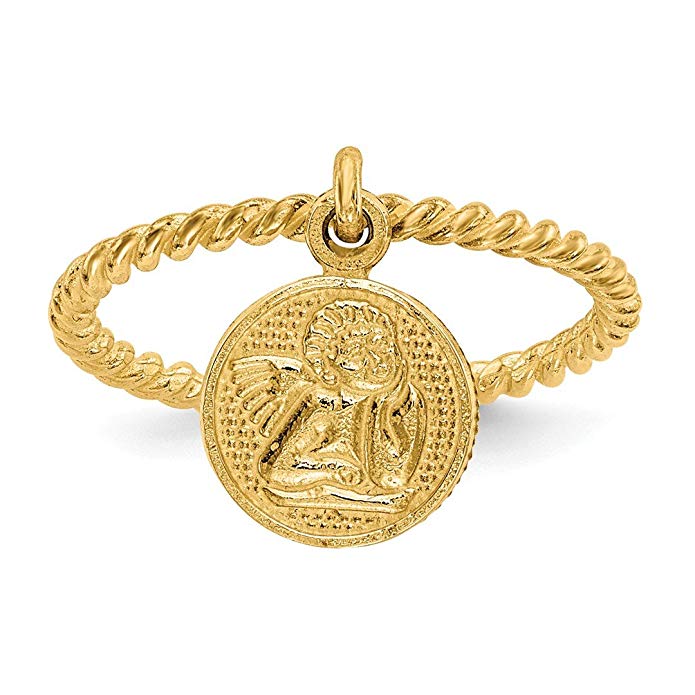 ICE CARATS 14kt Yellow Gold Angel Dangle Charm Childs Band Ring Size 4.75 Baby Fine Jewelry Ideal Gifts For Women Gift Set From Heart