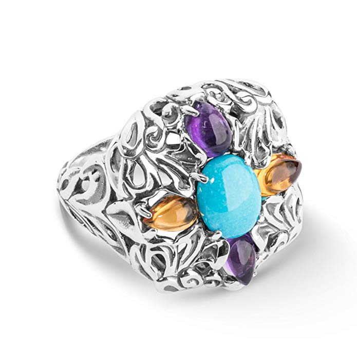 Carolyn Pollack Sterling Silver & Multi Gemstone Flower Garden Ring