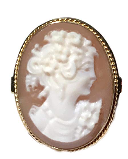 Cameo Ring Italian Master Carved, Conch Shell Summer Dream Sterling Silver Size 7.5