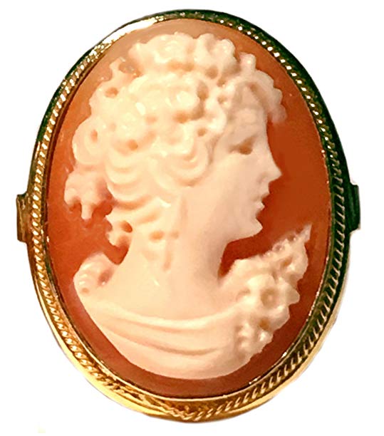 Cameo Ring Reflection of Youth, Italian, Master Carved, Sterling Silver 18k Gold Overlay Size 6.75
