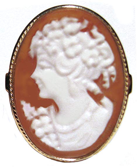 Cameo Ring Italian Master Carved Romantica Sterling Silver 18k Gold Overlay Sardonyx Shell Size 8.25