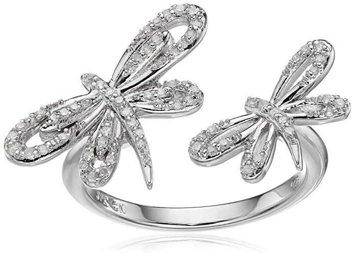 Sterling Silver Double Dragonfly Diamond Ring (1/5 cttw, I-J Color, I2-I3 Clarity)