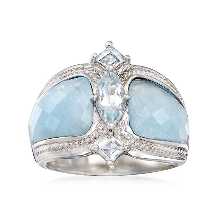 Ross-Simons Milky Aquamarine and .85 ct. t.w. Blue Aquamarine Ring in Sterling Silver