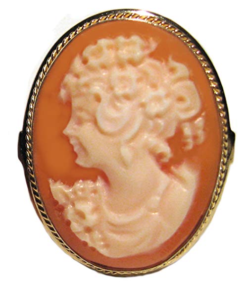 Cameo Ring Summer Dream Italian Master Carved, Sterling Silver 18k Gold Overlay Carnelian Shell Size 7.75