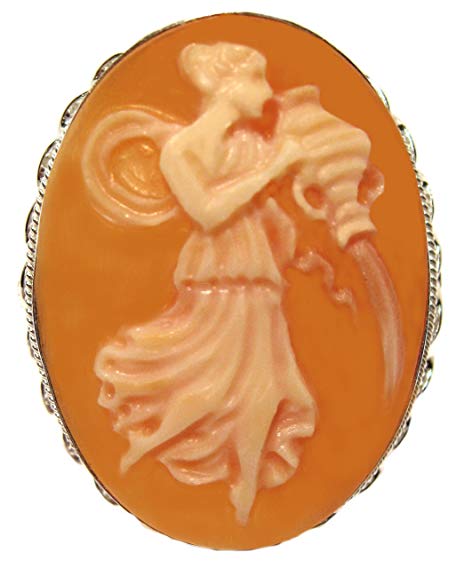 Goddess Cameo Ring Italian Master Carved, Sterling Silver Carnelian Conch Shell Size 8 Italian
