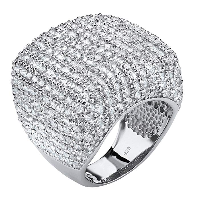 Round White Cubic Zirconia Pave .925 Sterling Silver Dome Ring