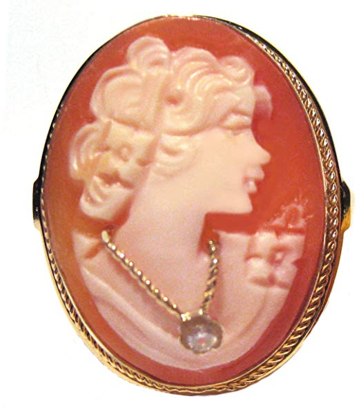 Cameo Ring Diamond Necklace Master Carved 925 Sterling Silver 18k Gold Overlay Shell Size 7.5 Italian