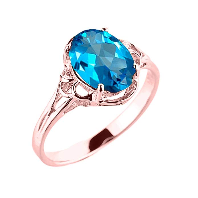 Modern Contemporary Rings Elegant 10k Rose Gold December Birthstone Genuine Blue Topaz Gemstone Solitaire Ring