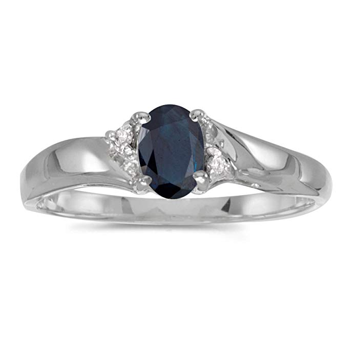 Sterling Silver Oval Sapphire And Diamond Ring