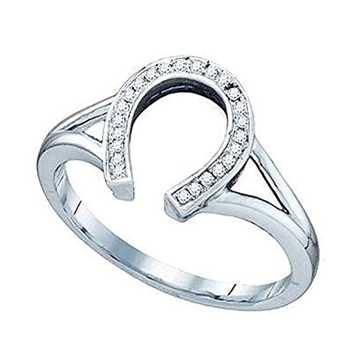 0.08 Carat (ctw) 10K Gold Round White Diamond Right Hand Horse Shoe Ring