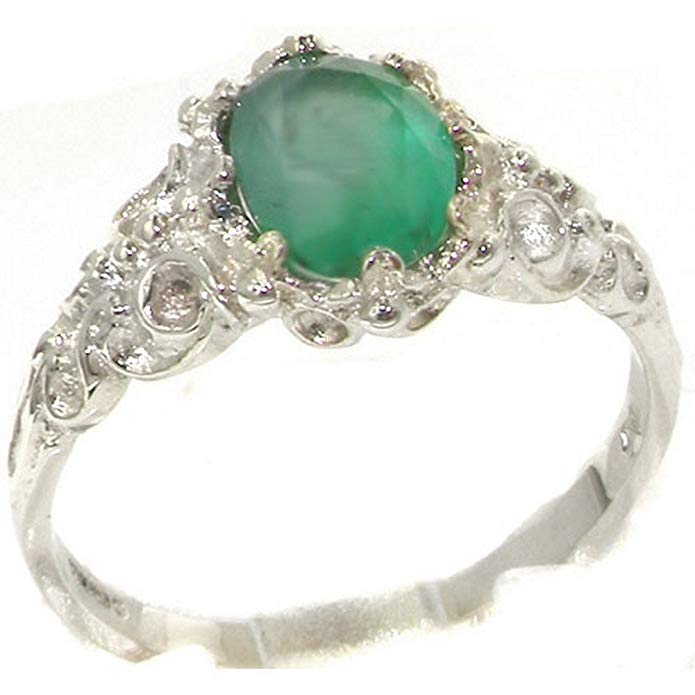 925 Sterling Silver Real Genuine Emerald Womens Band Ring