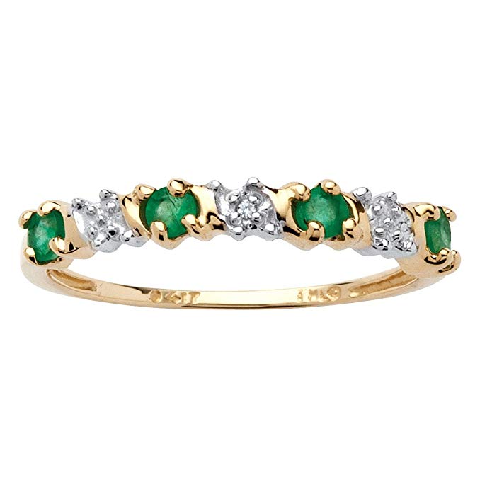 Genuine Round Green Emerald and Diamond Accent 10k Yellow Gold Ring