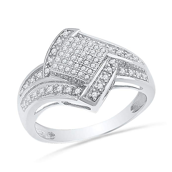 Sterling Silver Round Diamond Sqaure Fashion Ring (1/4 Cttw)