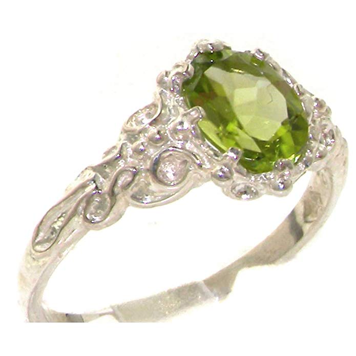 925 Sterling Silver Real Genuine Peridot Womens Band Ring