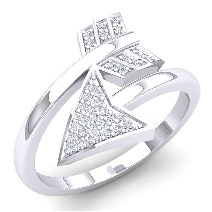 0.15 Carat (ctw) Sterling Silver Round White Diamond Ladies Bridal Vintage Right Hand Arrow Ring
